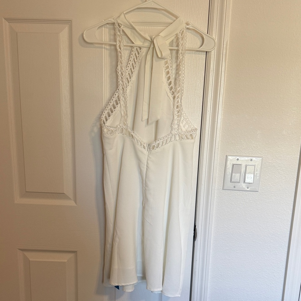 CUPSHE | White Lace Trim Halter Mini Dress - Picture 5 of 5